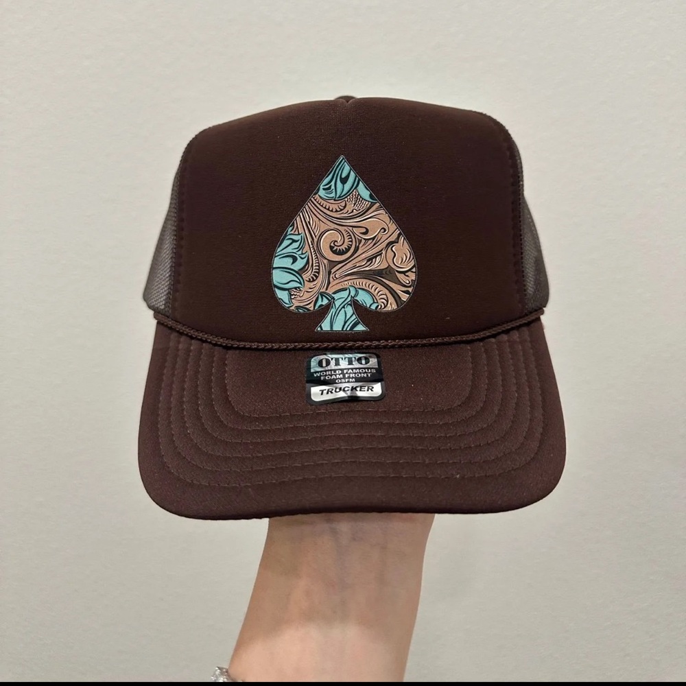 OTTO Brown Trucker Hat with Teal and Tan Paisley
